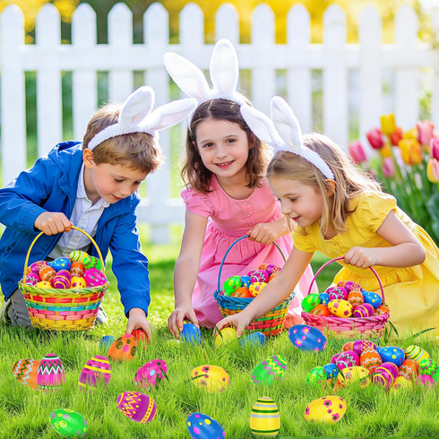 60 Pack 2.4 Inch Plastic Printed Easter Eggs, Fillable Empty Eggs Bulks for Easter Eggs Hunt, Easter Basket Stuffers