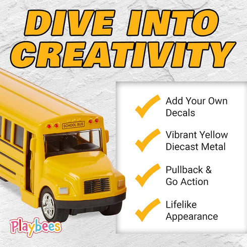 Long-Nose School Bus Die Cast Metal Model Toy Car, 6 Inches with Pullback Action for Gifts