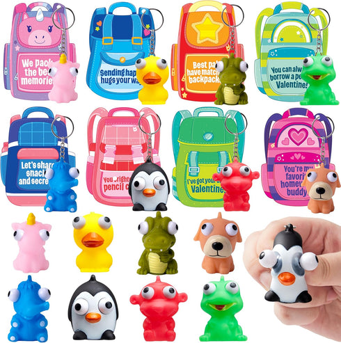 32 JOYIN Pcs Valentines Day Pop-Eye Cute Keychains with Cards, Fidget Toys Squeezable Relief Stress for Toddlers
