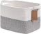 Goodpick Woven Storage Basket for Shelves, Small Laundry Basket with Handles, Grey and White