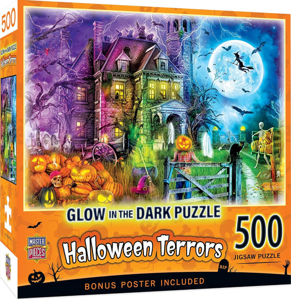 MasterPieces 500 Piece Glow in The Dark Halloween Jigsaw Puzzle, Halloween Terrors, 15"x21"