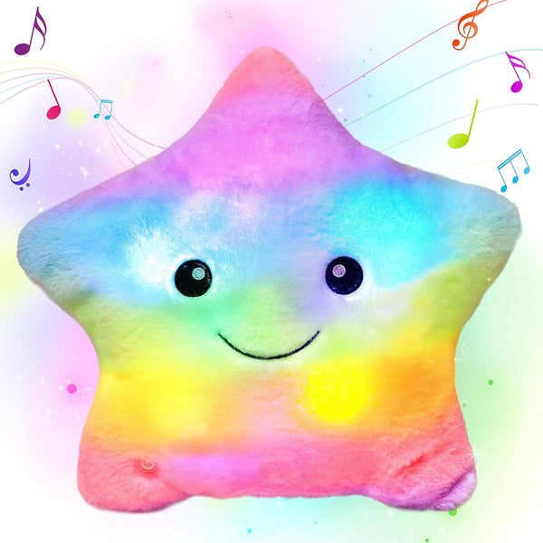 Cuteoy 13" Musical Rainbow Star Plush Pillow Glowing Twinkle Night Light Stuffed