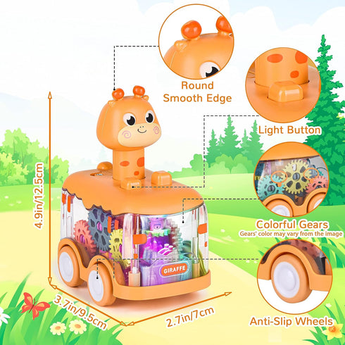 Baby Toy Cars Press and Go Car for Toddlers, Light Up Birthday Gifts for Kids Boys Girls, Giraffe 2PCS