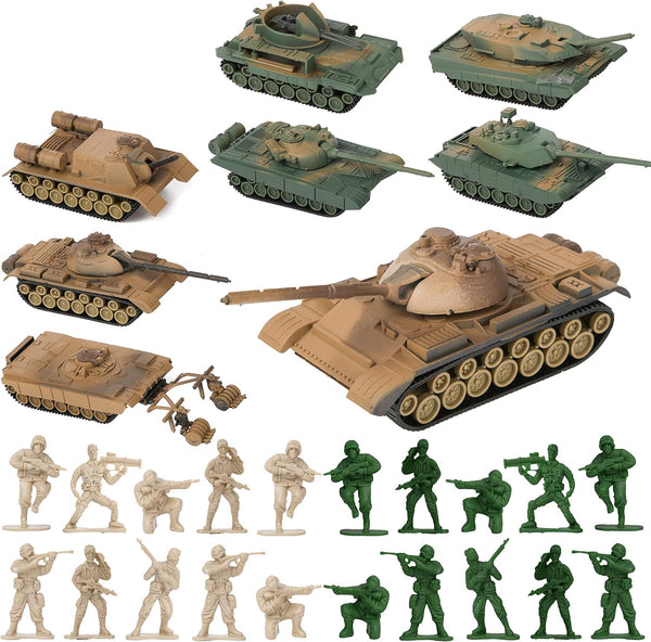 PROLOSO Military Army Playset 8 Take Apart Battle Tank Models and 20 Tiny