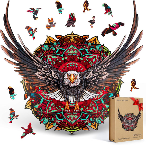 ESTROSO Wooden Puzzles for Adults - Bald Eagle Mandala 500 Piece Wooden Jigsaw