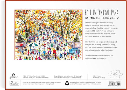 Galison Michael Storrings Fall in Central Park 1000 Piece Puzzle - Bright and Bold Artwork for Adults and Families