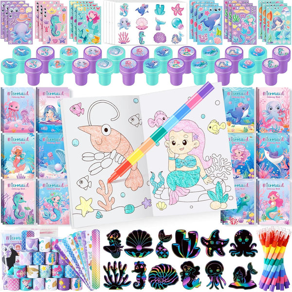 BenLouis 96Pcs Mermaid Party Favors Little Mermaid Coloring Books Crayon Stickers Set