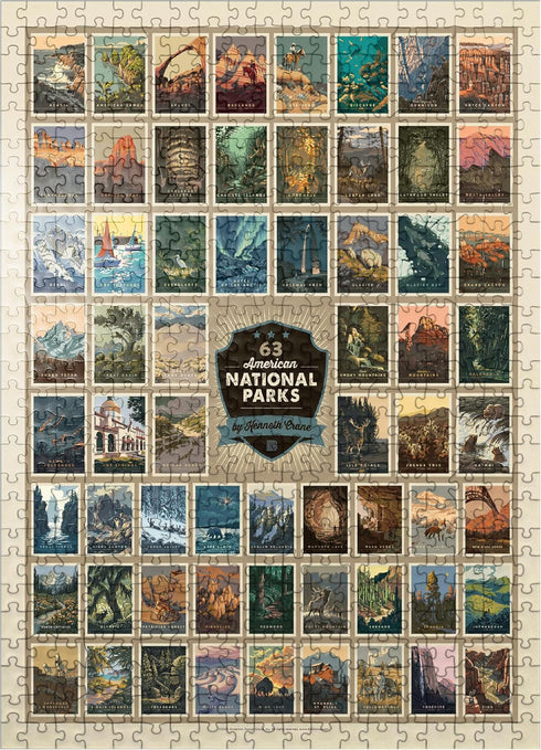 MyPuzzle 63 American National Parks: By Kenneth Crane, Vintage Poster - Premium