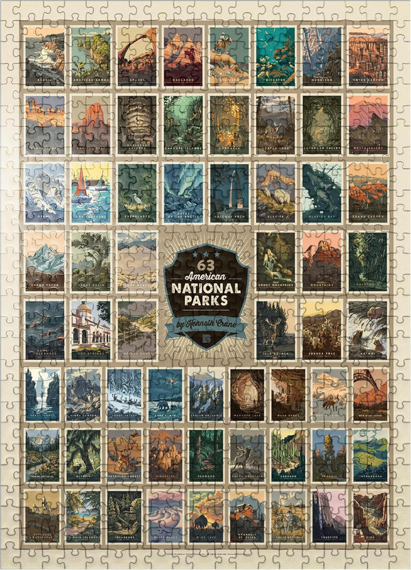 MyPuzzle 63 American National Parks: By Kenneth Crane, Vintage Poster - Premium