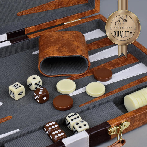 Backgammon Sets for Adults, Leather Board Games for Travel, 15 Inch Board with 32 Pieces in Quality Set