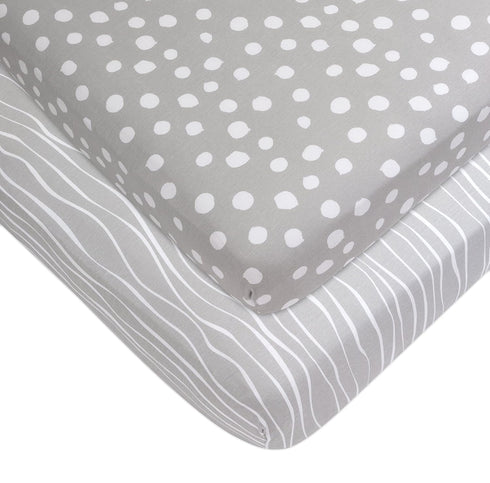 Set Changing Pad Cover and Crib Sheet Bundle (Grey Abstract Stripes and Dots Print)