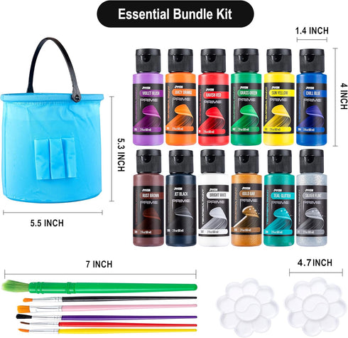 JOYIN 12PCS Washable Kids Tempera Paint Set (2 oz Each) with Brushes, Palette & Clean Bucket
