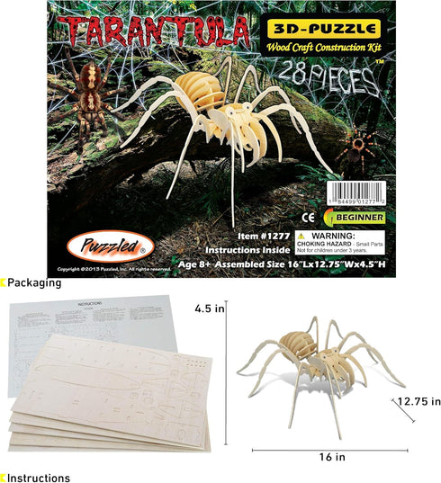 Puzzled 3D Puzzle Tarantula Spider Wood Craft Model Kit, Fun & Educational DIY Wooden Toy Assemble Puzzle (28 Pieces
