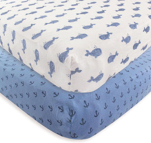 Hudson Baby Unisex Baby Cotton Fitted Crib Sheet, Whale, One Size