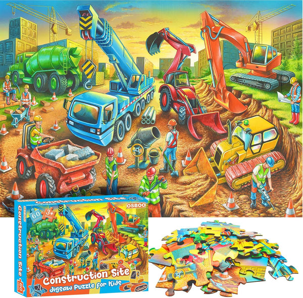Jigsaw Puzzles for Kids Ages 3-8 - 60 Piece Construction Site - Large Piece Educational Toys