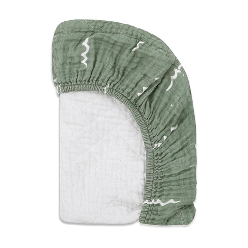 Babyletto Changing Pad Cover, 100% Quilted Organic Cotton, GOTS-Certified, Ultra-Soft Muslin - Ocean Waves, Fitted 360°