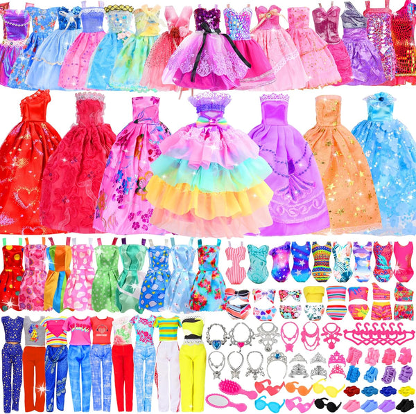 91 Pack Doll Clothes and Accessories - 5 Wedding Gowns, 5 Fashion Dresses, 20 Shoes for 11-12 Inch Dolls