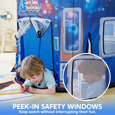 JOYIN Rocket Ship Play Tent for Kids Glow-in-the-Dark Space Tent with Starry, Astronaut Spaceship Foldable Playhouse