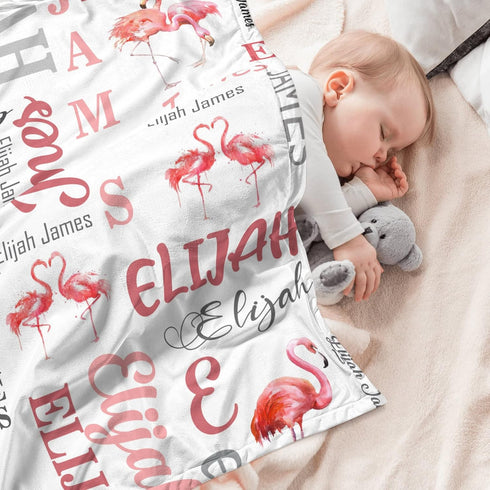 Novusopt Monogrammed 30x40 Flamingo Baby Personalized Pink Baby Blanket for Girls with Custom Name Receiving Blanket