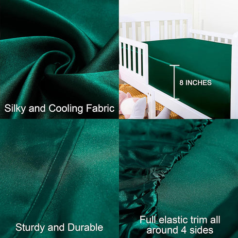 NTBAY 2 Pack Silk Satin Fitted Crib Sheet, Super Soft and Silky 28x52 Crib Sheet for Standard Crib and Toddler Mattresses, Boys, Girls, Unisex, Dark Green, 28x52 Inches by NTBAY