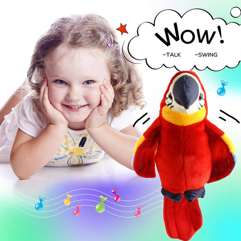 Houwsbaby 9'' Red Talking Parrot Plush Pal, Interactive Animated Bird for Kids, Birthday Christmas Gift for Boys Girls