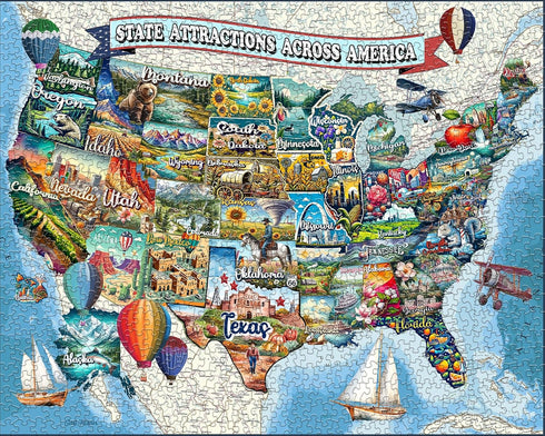 1000 Springbok All American Attractions Piece Jigsaw Puzzle for Adults - Map of USA - Unique Cut Pieces - Made in USA