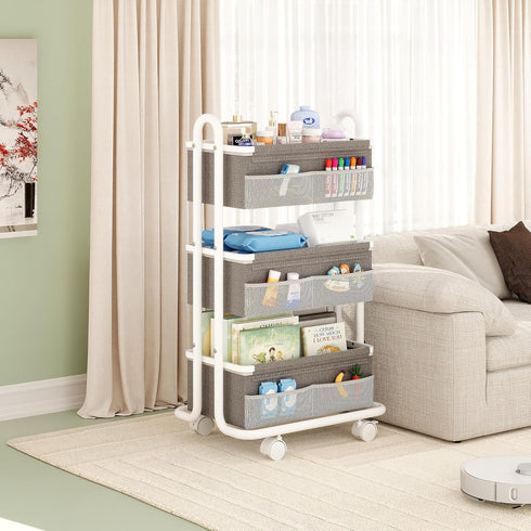 Wennop 3-Tier 3 6 Baby Diaper Caddy Organizer Cart, Mobile Nursery Storage Carts with Wheels, Dividers & Mesh Pockets
