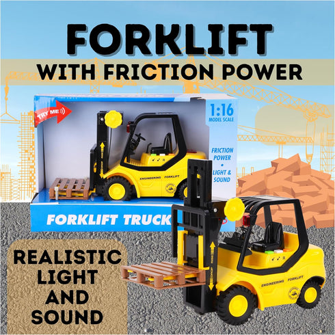 Toyland 23cm (9") (1:16) 3+ Friction Powered Forklift Pallet Truck - Scale - Boys Construction Toy with Lights & Sound