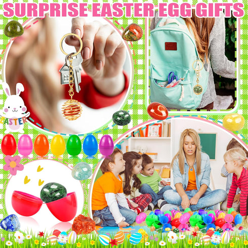 OCTERIC 24 Set Pcs Easter Basket Stuffers, Prefilled Easter Eggs with Gemstone Crystals Natural Crystal and Rock Stones