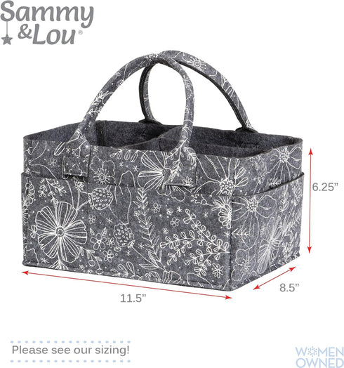 Sammy & Lou Collapsible Floral Felt Storage Caddy, Divided Design To Keep Diapers, Wipes And Changing Items Organized, Two Handles, 11.5 in x 6 in x 8 in by Sammy & Lou