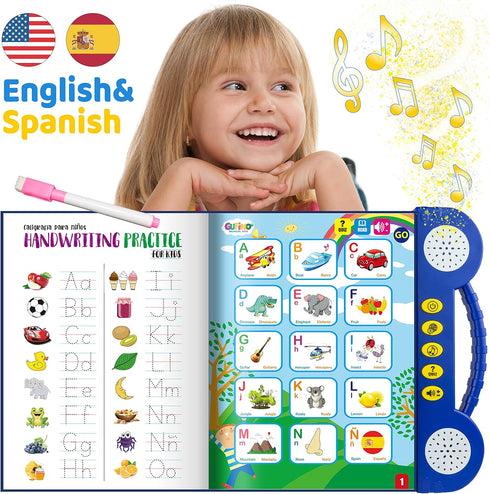 GUFINO Learning Toys for 4 Year Old - Interactive English & Spanish Workbook to Boost Language Development & Cognitive
