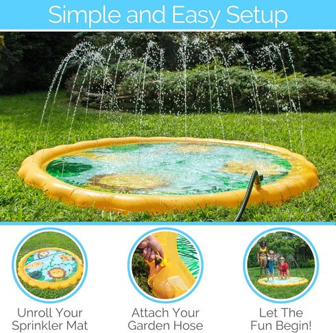 SWIMLINE 68 Inch Sprinkler Mat and Splash Play Mini Pool Outdoor Water Toy Safari Adventure | for Kids and Family Fun |