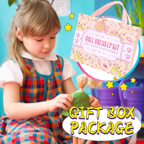 46 Pcs Doll Clothes and Accessories Kit, Including 2 Princess Gowns, 4 Fashion Dresses, and More