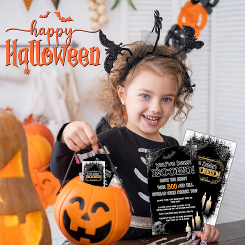Halloween Party Game - You've Been Booed! Game Kit, Double-Sided Skull and Candles Theme, Pack of 50