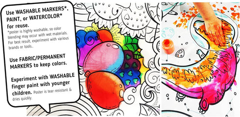 Vectorcloud Washable Coloring Poster, Jumbo XXL 54" x 40", Reusable, Tear & Wrinkle Resistant, Coloring Mat (Dinosaurs,