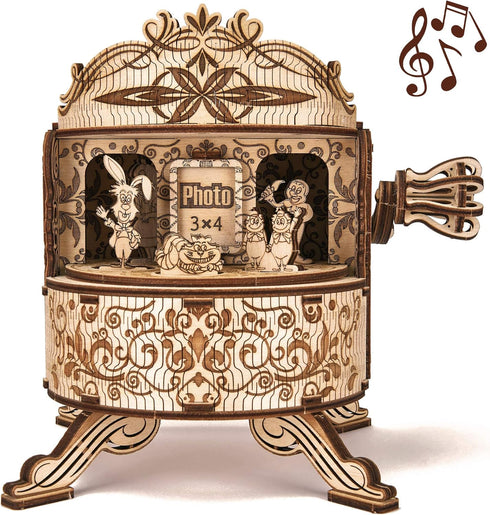 Wood Trick Happy Birthday Fairy Theater Wooden Music Box Kit - 3D Puzzle with Fairy Characters - Hand Crank for Kids &