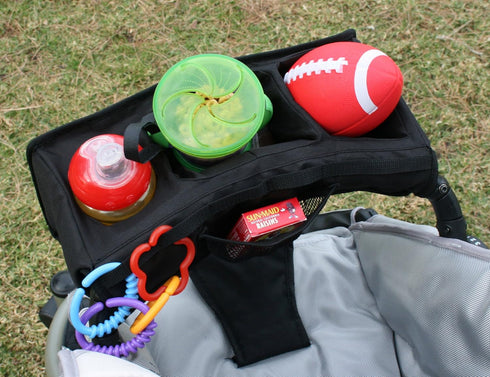 J.L. Childress Food 'N Fun Universal Stroller Snack Tray with Cup Holder, No-Throw Strap, Toy Loops - Black