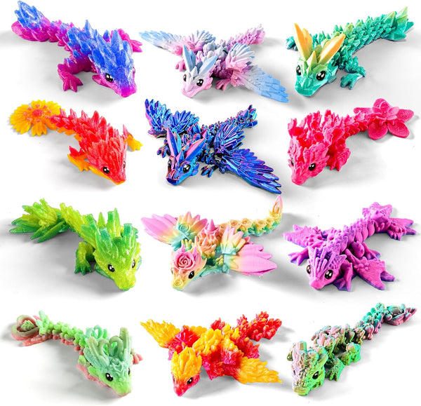 12PCS 3D Printed Dragon Set, Easter Basket Gifts for Kids Boys, 4.4"-6"