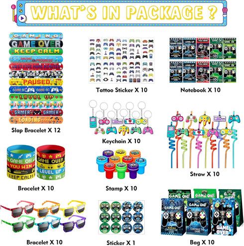 Video Game Party Favors Birthday Supplies for Kids, Game On Stuffer Gifts, Boys Gamer Party Decorations Bags