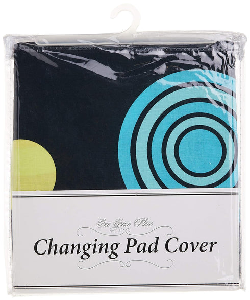 One Grace Place Magical Michayla Changing Pad Cover, Main: Black. Additional: Pink and Turquoise