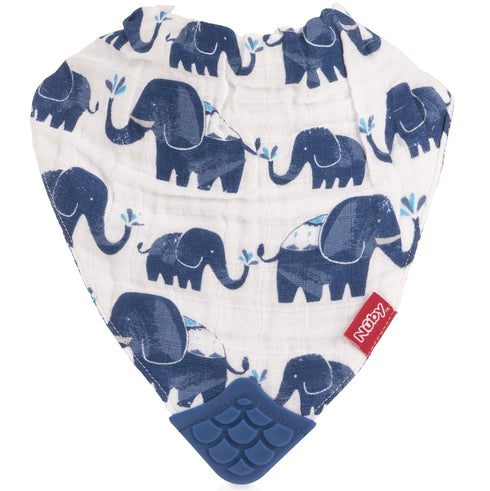 Nuby Reversible 100% Natural Cotton Muslin 3 Piece Teething Bib, Grey/Red/Blue, Arrows/Stripes/Elephants
