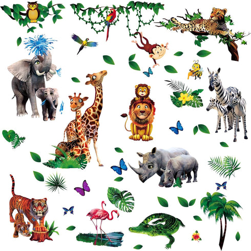 Amaonm Creative Giant Removable Cartoon Zoo Wild Jungle Animals 3D DIY Wall Decals for Kids Bedroom, Living Room,