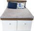 6 Inch 1:12 Dollhouse White Queen Bed for Dolls, Mini Wooden Bed with Grey Bedding, Realistic Bedroom Accessories