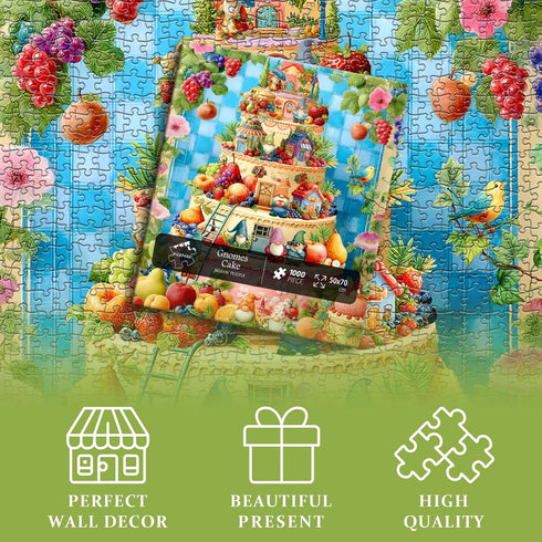 PICKFORU 1000 Funny Gnome Puzzles for Adults Pieces, Cute Gnomes Cake Food Fruit Flower Puzzle, Colorful Floral