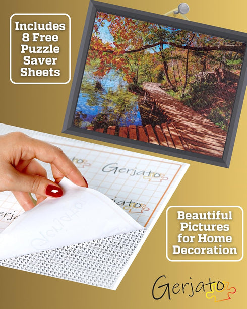 1000 8 Piece Puzzle for Adults - Golden Forest Trail Beside Quiet Lake in Autumn, Gift-Ready Box, Letters on Back