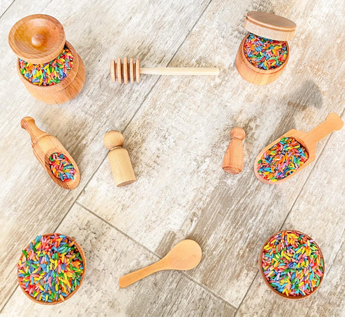 10 Piece Wooden Tool Set for Sensory Bins - Wooden Sensory Tool Sets, Perfect for Kids' Play