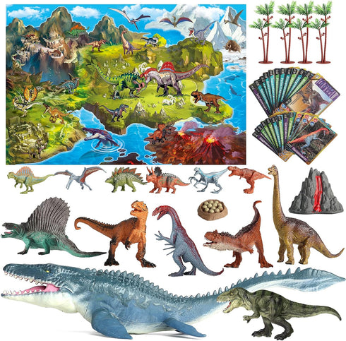 3-5 5-7 45 Oriate Dinosaur Toys w/Large Play Mat, Realistic Mosasaurus Figures Plastic Toys for Kids Including T-Rex