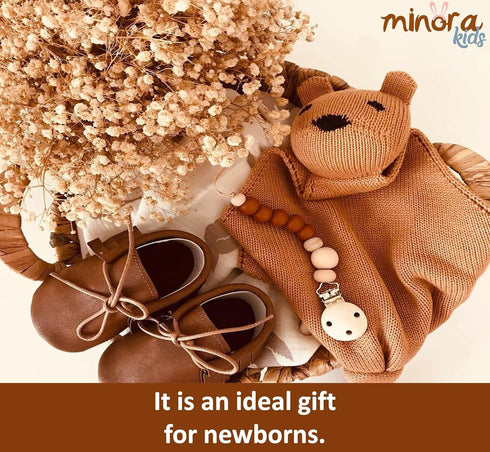 Minora Set, 1 Set (1 1 1 0-8 Newborn Essentials Baby Swaddle Blanket Piece Pacifier Holder, Cocoon Swaddle Sack, Teddy