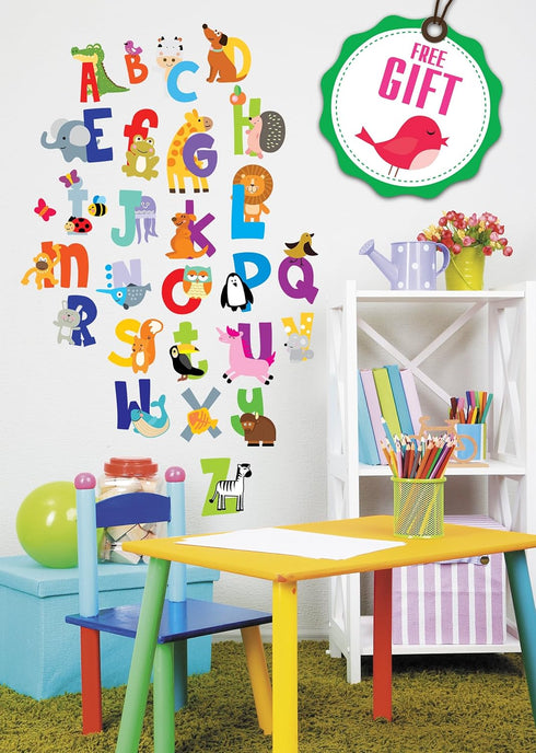 ABC Wall Decals - Alphabet Educational Animal Stickers for Classroom Decor - Playroom Decals for Kids