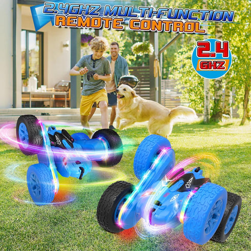 360 Car,2.4Ghz 4-8 Jimdella Remote Control Car,RC Cars with Sides Light Strip and Headlights,Double Sided Flips